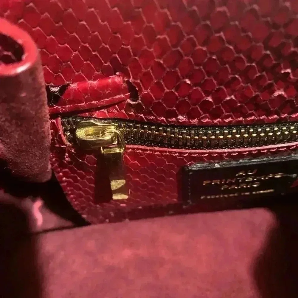 AU Printermps snakeskin print leather satchel handbag